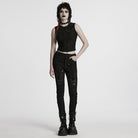 PUNK RAVE Women's Punk Ripped Strap Splice Tank Top