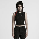 PUNK RAVE Women's Punk Ripped Strap Splice Tank Top
