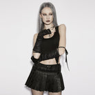 PUNK RAVE Women's Punk Rivet Ruched Strap Gloves