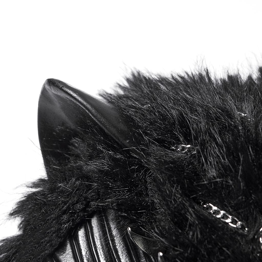 PUNK RAVE Women's Punk Rivet&Skull Fox-headed Braided Hood