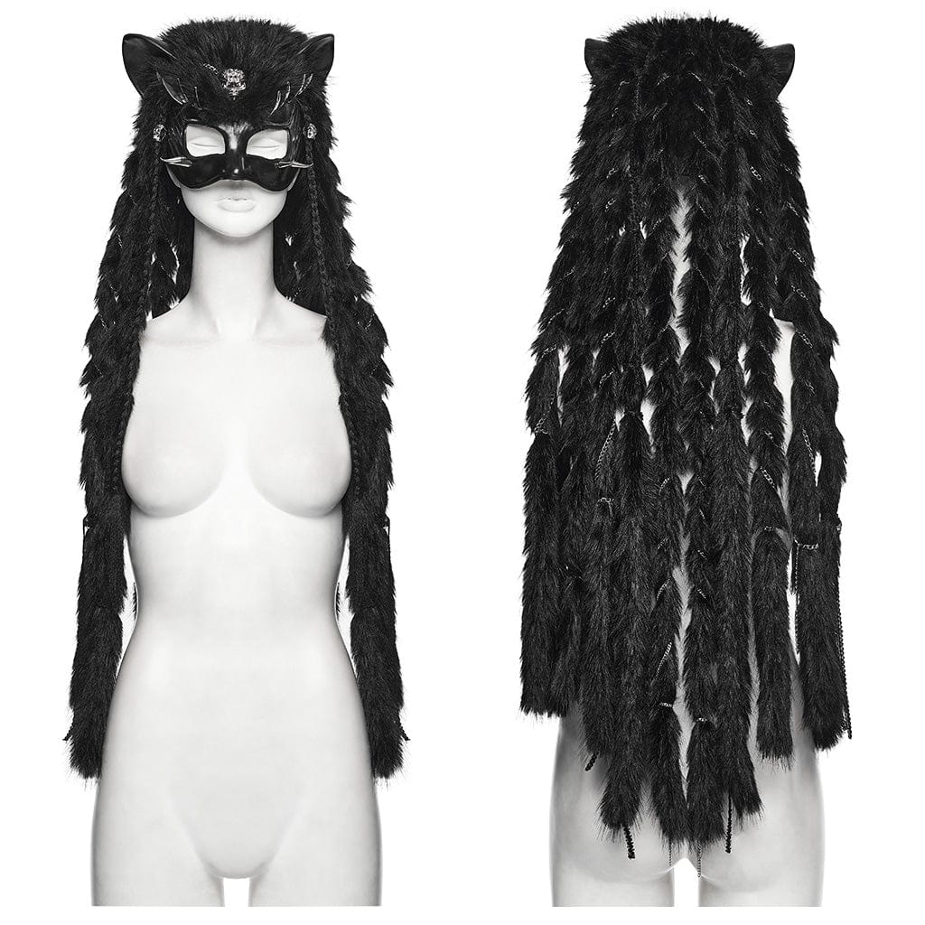 PUNK RAVE Women's Punk Rivet&Skull Fox-headed Braided Hood