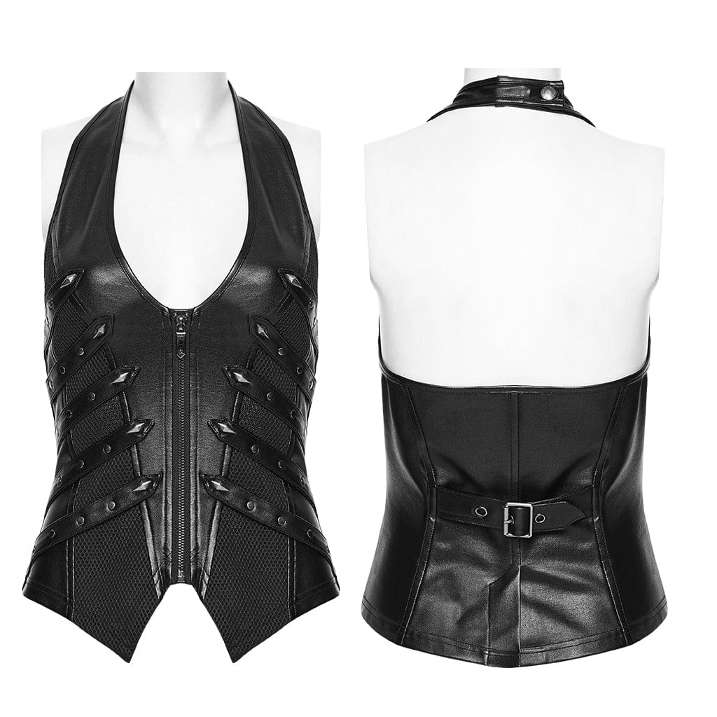 PUNK RAVE Women's Punk Rivet Straps Halterneck Vest