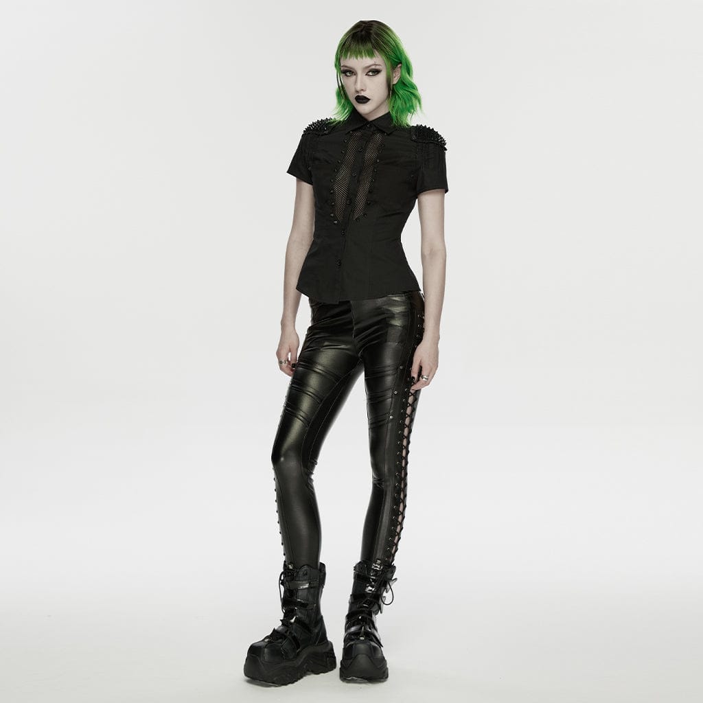 PUNK RAVE Women's Punk Rivets Drawstring Leggings