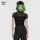 PUNK RAVE Women's Punk Rivets&Eyelets Cage Mesh Short Sleeved T-shirt