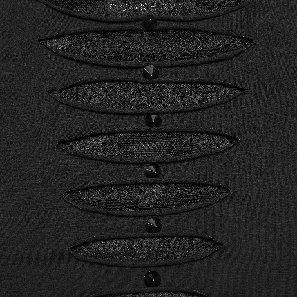 PUNK RAVE Women's Punk Rivets Sheer Short Sleeved Tee