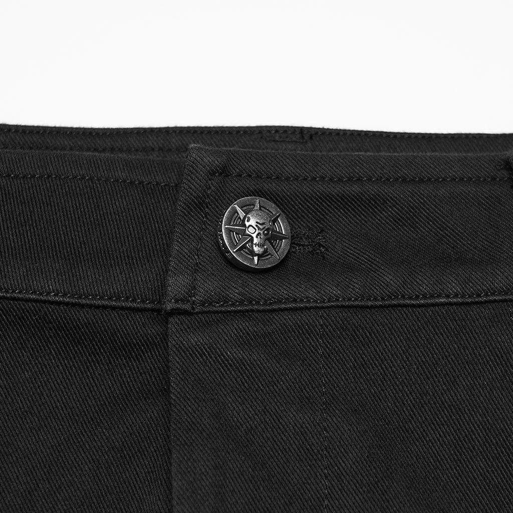 PUNK RAVE Women's Punk Rivets Skull Mesh Splice Short