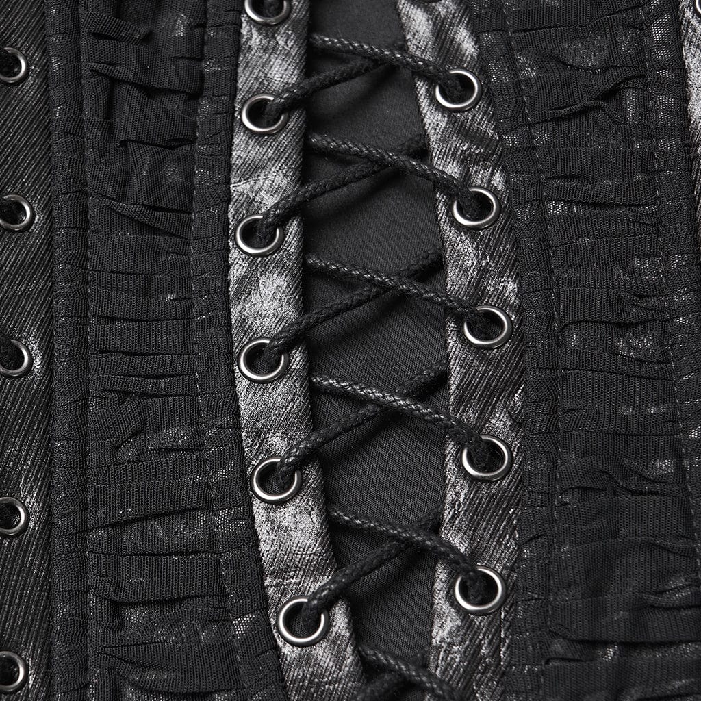 PUNK RAVE Women's Punk Ruched Lace-up Side Zipper Bustier