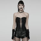 PUNK RAVE Women's Punk Ruched Lace-up Side Zipper Bustier