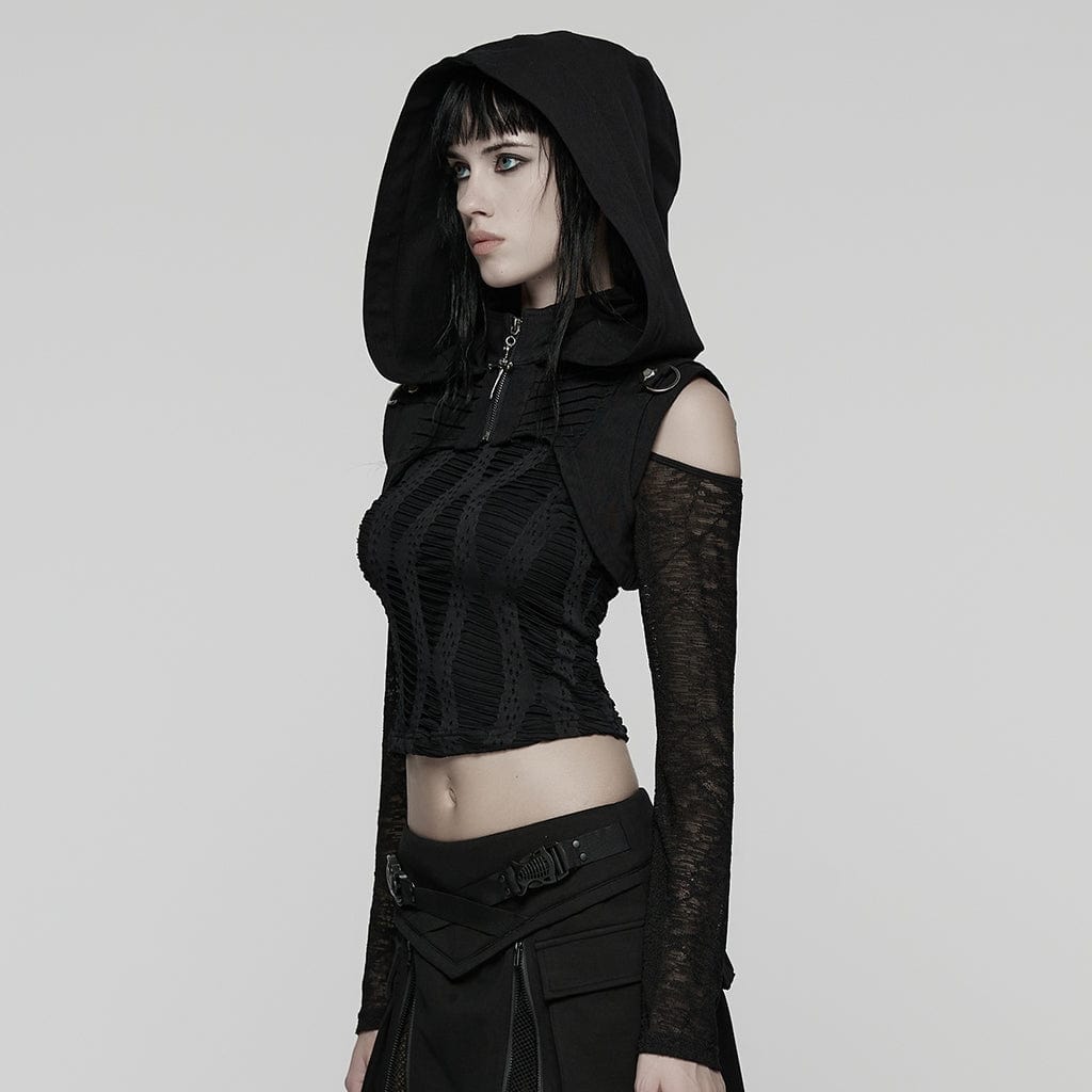 Women's Punk Ruched Zip Short Hooded Vest – Punk Design