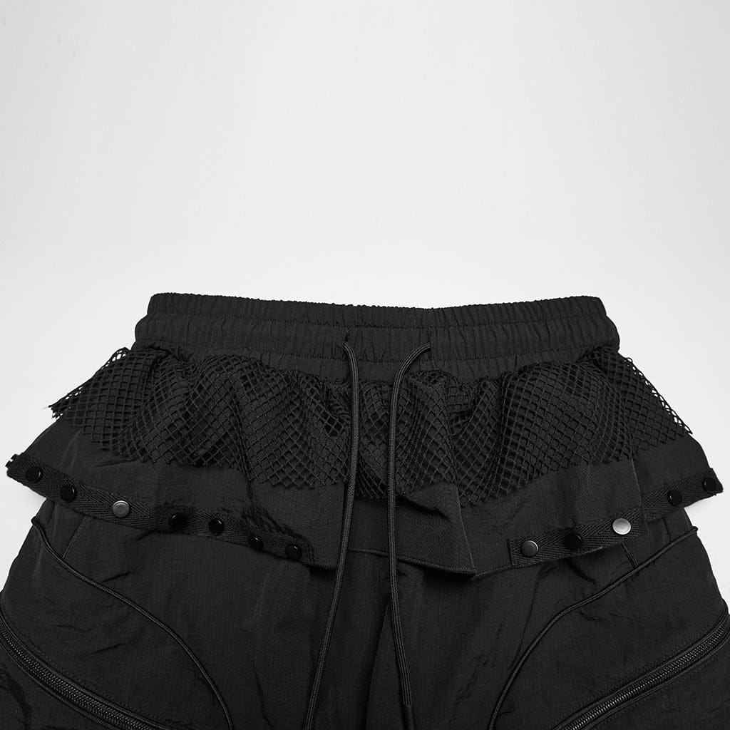 PUNK RAVE Women's Punk Ruffled Hem Big Pockets Cargo Pants