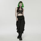 PUNK RAVE Women's Punk Ruffled Hem Big Pockets Cargo Pants