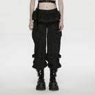PUNK RAVE Women's Punk Ruffled Hem Big Pockets Cargo Pants