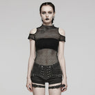 PUNK RAVE Women's Punk Sheer Cutout Mesh Top Black