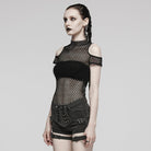 PUNK RAVE Women's Punk Sheer Cutout Mesh Top Black