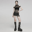 PUNK RAVE Women's Punk Sheer Cutout Mesh Top Black