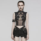 PUNK RAVE Women's Punk Sheer Eyelet Vest