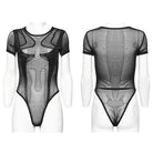 PUNK RAVE Women's Punk Sheer Stud Mesh Bodysuit