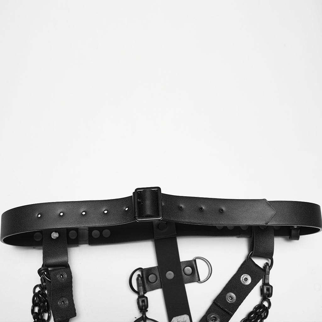 PUNK RAVE Women's Punk Skeleton Chained Harness Black