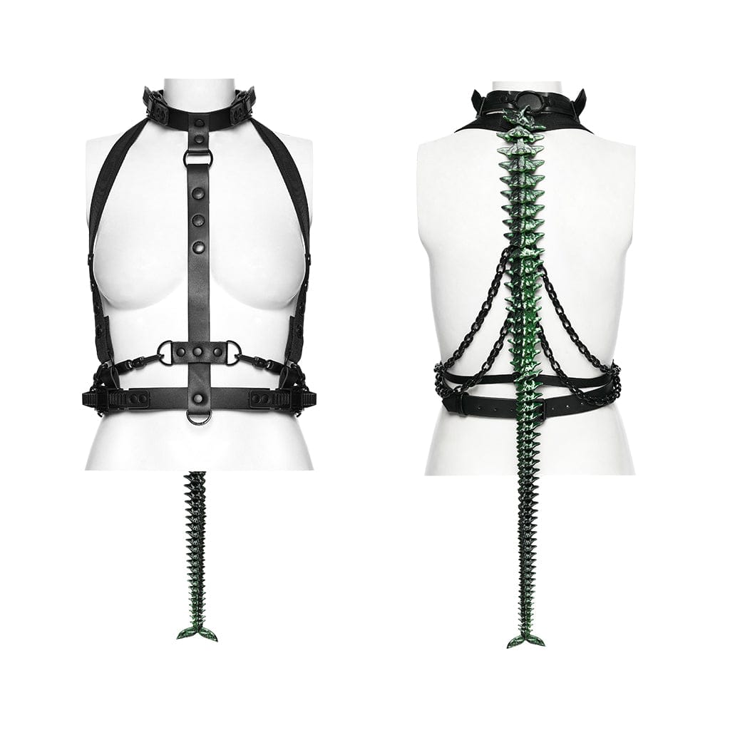 PUNK RAVE Women's Punk Skeleton Chained Harness Black-Green