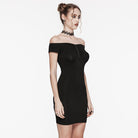 PUNK RAVE Women's Punk Skeleton Embroidered Off-shoulder Dress