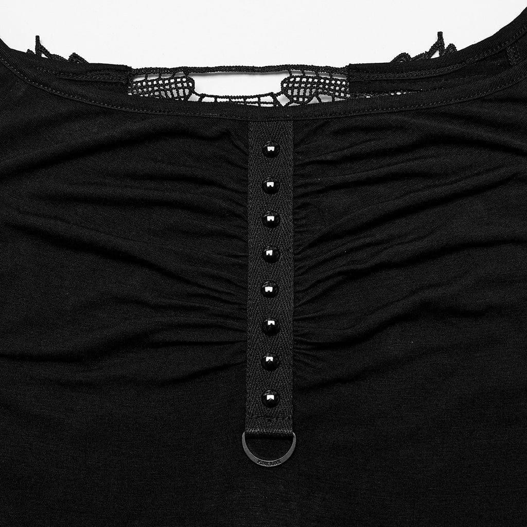 PUNK RAVE Women's Punk Skeleton Embroidered Off-shoulder Dress