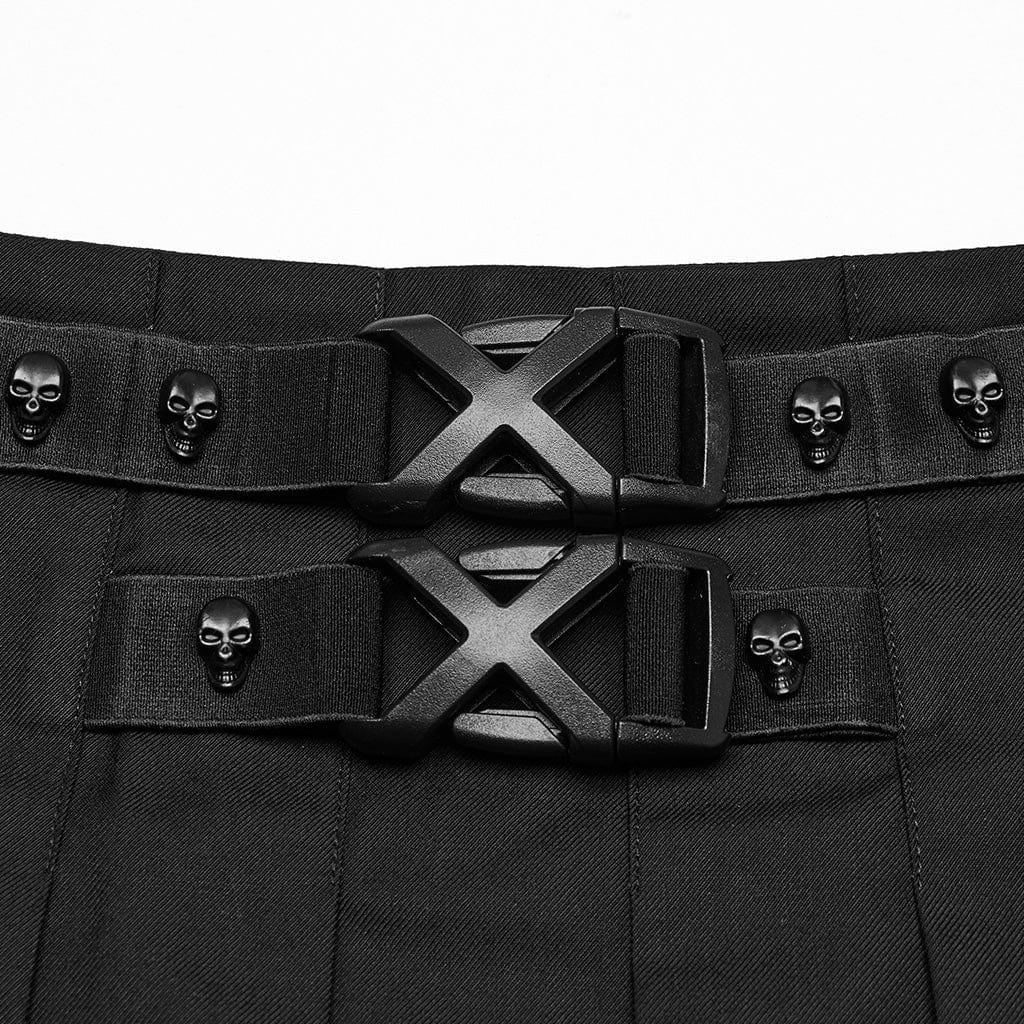 PUNK RAVE Women's Punk Skull Buckle Pleated Skirt