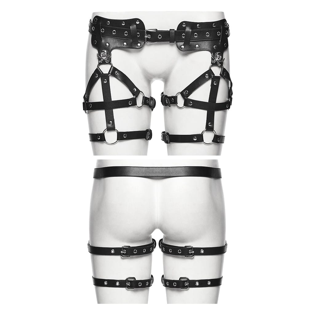 PUNK RAVE Women's Punk Skull Buckle-up Leg Harness