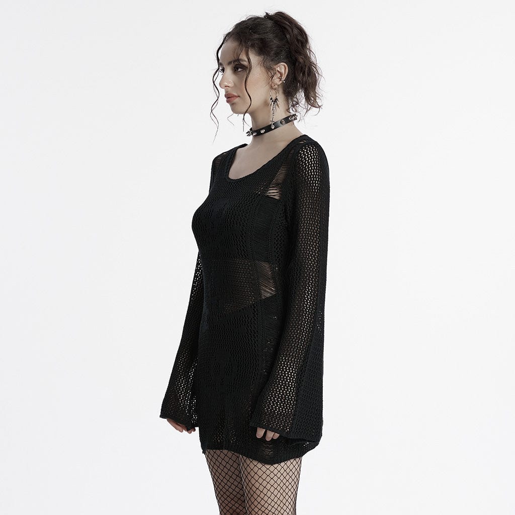 PUNK RAVE Women's Punk Skull Knitted Music Festival Dress Black