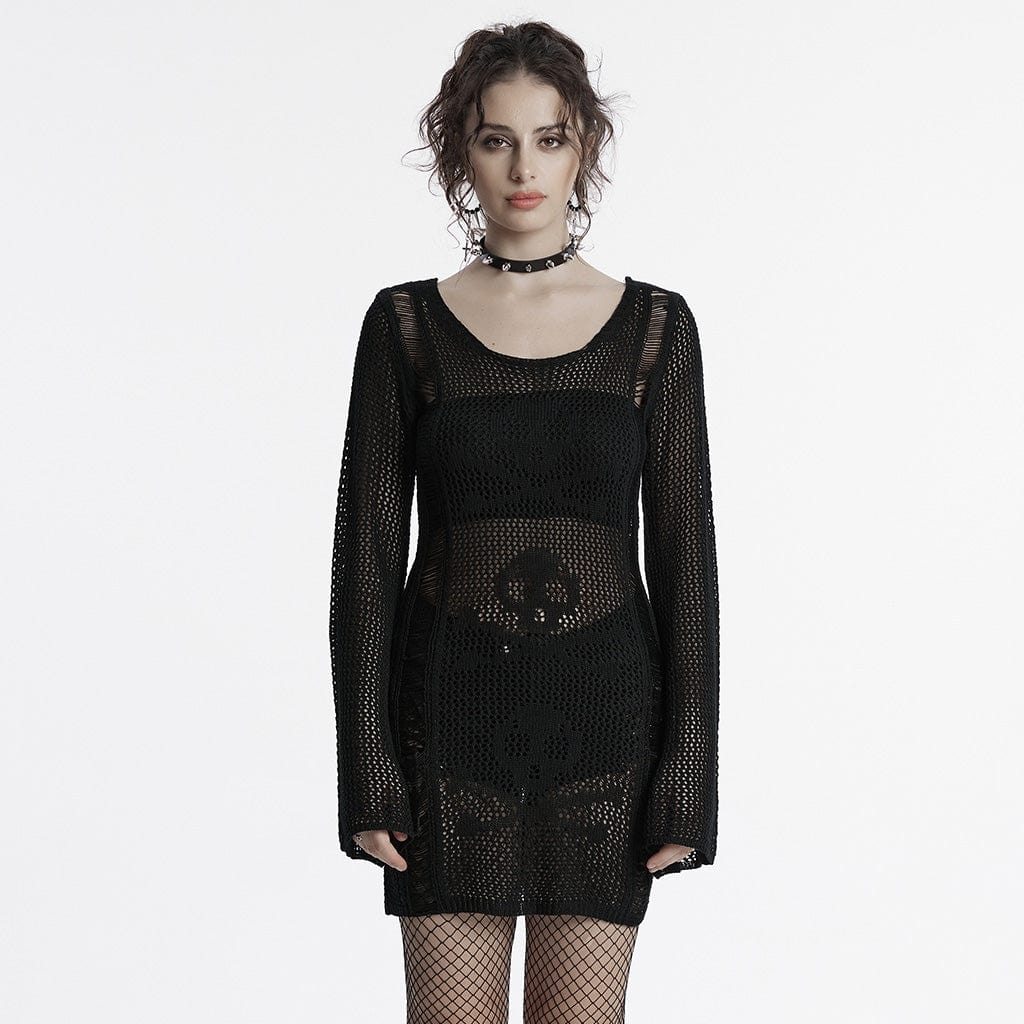 Women's Punk Skull Knitted Music Festival Dress Black – Punk Design