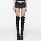 PUNK RAVE Women's Punk Skull Lace Splice Unedged Shorts