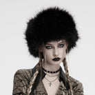 PUNK RAVE Women's Punk Skull Mesh Plush Splice Faux Leather Hat