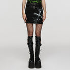 PUNK RAVE Women's Punk Skull Mesh Splice Short Skrit with Belt