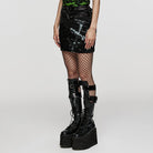 PUNK RAVE Women's Punk Skull Mesh Splice Short Skrit with Belt