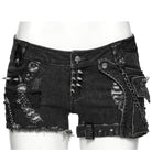 PUNK RAVE Women's Punk Skull Ripped Denim Shorts with Pocket