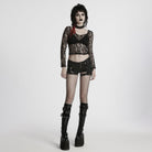 PUNK RAVE Women's Punk Skull Ripped Denim Shorts with Pocket