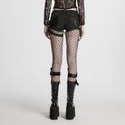 PUNK RAVE Women's Punk Skull Ripped Denim Shorts with Pocket