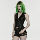 PUNK RAVE Women's Punk Skull Rivets Lace-up Turn-down Collar Vest