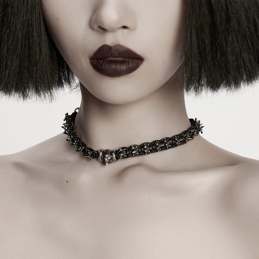 PUNK RAVE Women's Punk Skull Spine Necklace