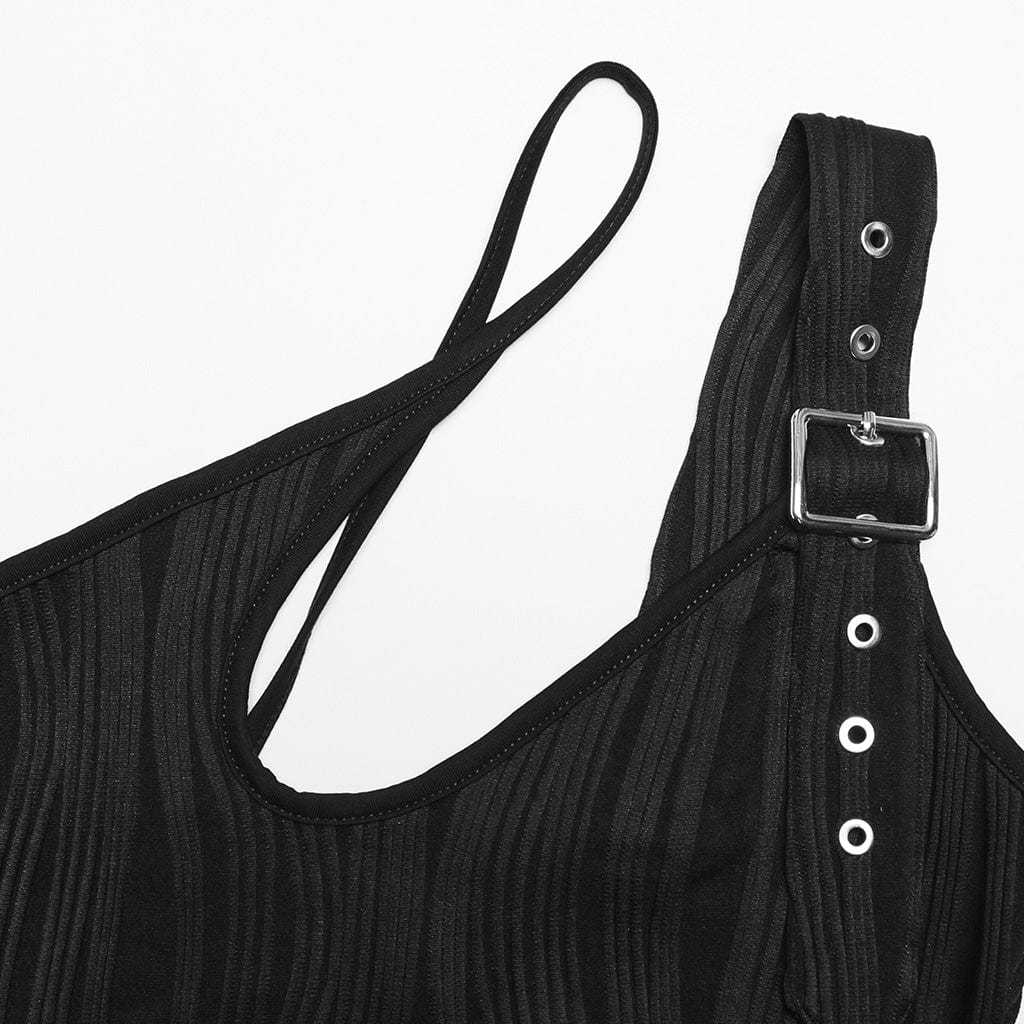 PUNK RAVE Damen Punk Slash Schulterschnalle Tank Top