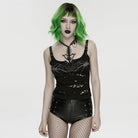 PUNK RAVE Women's Punk Spiders&Web Printed Tattered Tank Top Black