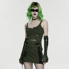 PUNK RAVE Women's Punk Spiders&Web Printed Tattered Tank Top Black-Green