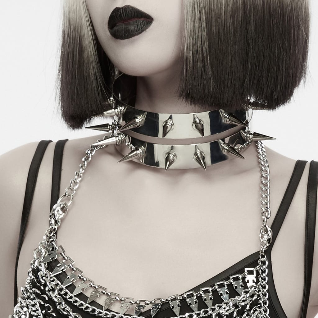 PUNK RAVE Women's Punk Spiked Choker
