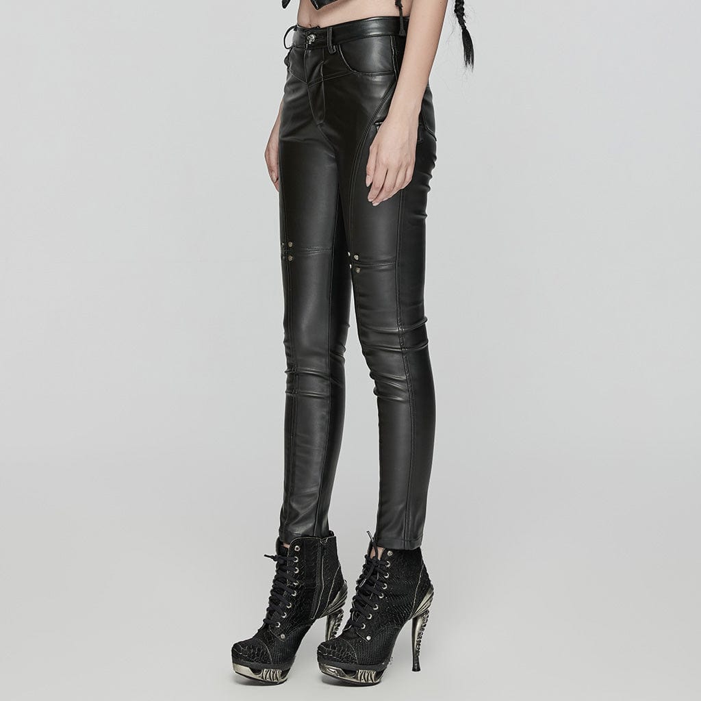 PUNK RAVE Women's Punk Splice Faux Leather Pants