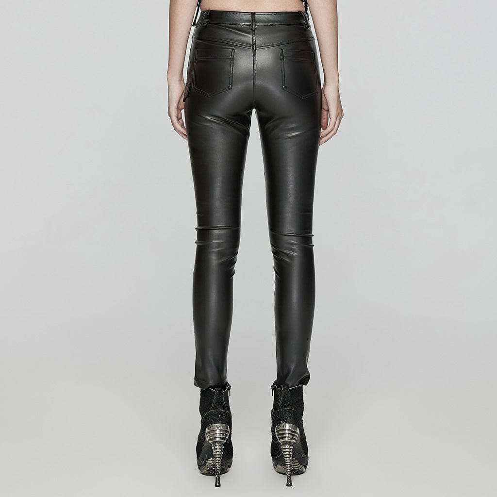 PUNK RAVE Women's Punk Splice Faux Leather Pants