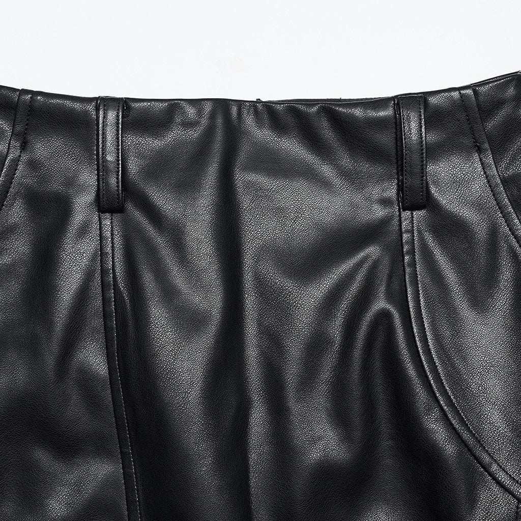 PUNK RAVE Women's Punk Split Faux Leather Skirt