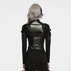 PUNK RAVE Women's Punk Stand Collar Buckle Strap Arm Zip Pocket Long Sleeve Crop Top