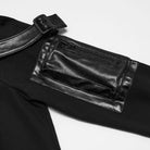 PUNK RAVE Women's Punk Stand Collar Buckle Strap Arm Zip Pocket Long Sleeve Crop Top
