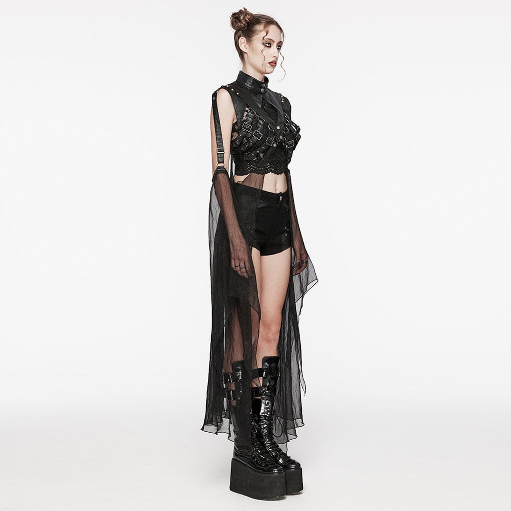 PUNK RAVE Women's Punk Stand Collar Buckles Removable Cape