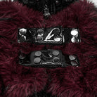 PUNK RAVE Women's Punk Stand Collar Faux Fur Panel Patent Faux Leather Long Jacket Black-Red