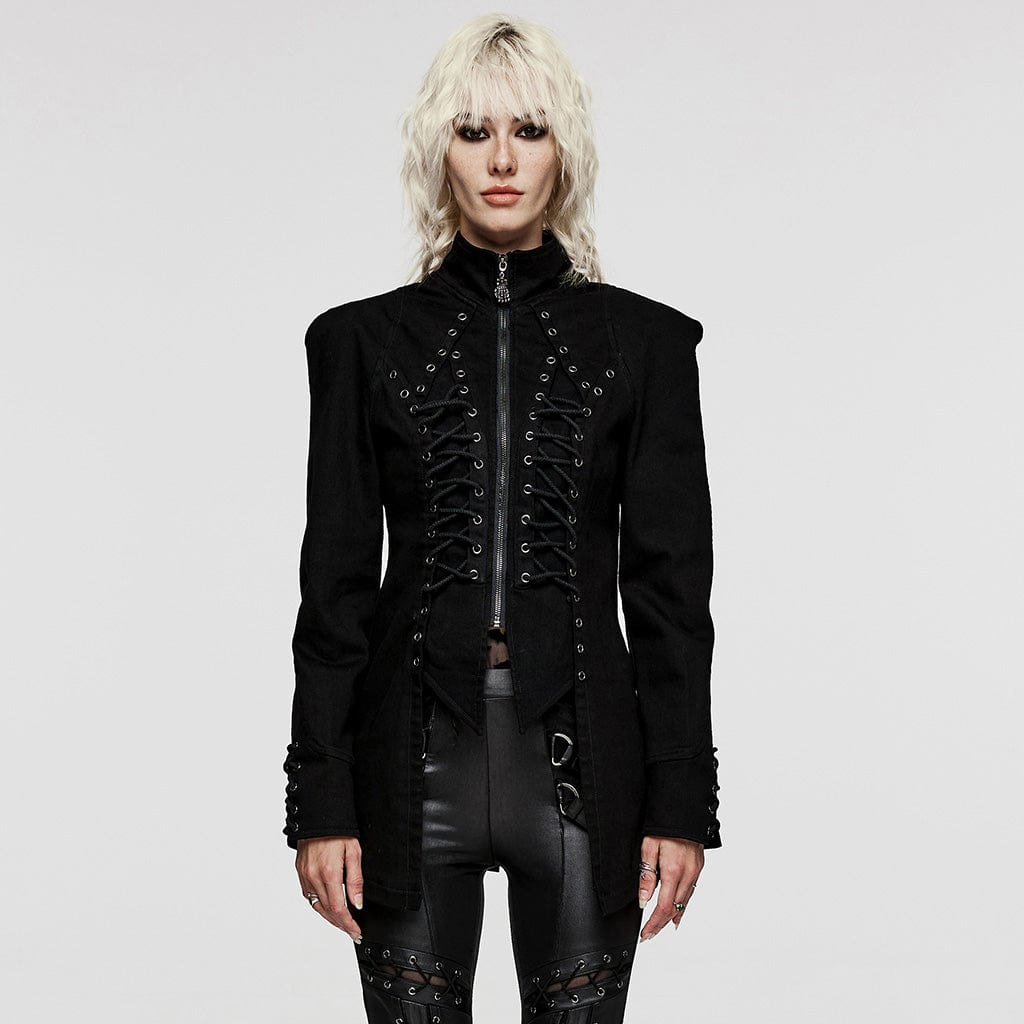 PUNK RAVE Women's Punk Stand Collar Irregular Coat